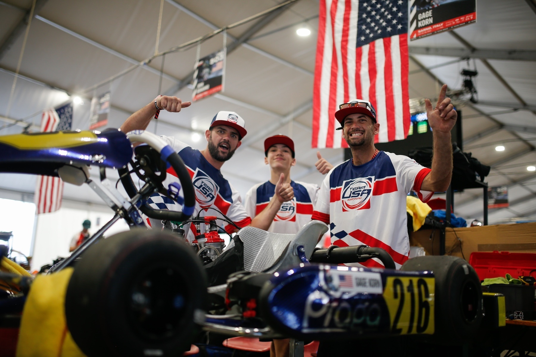 RMCGF24 20241022 Team USA in the drivers tent with Junior MAX kart 3341